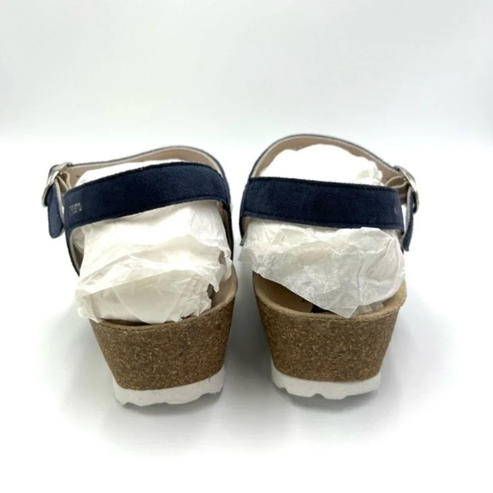 Mephisto Womens Size 10 Stela Blue Leather Floral‎ Crackle Comfort Sandals NEW